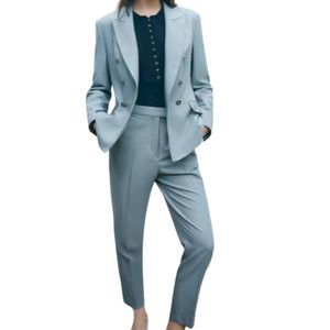 Zara Women's Blue Steel Co-ord Suit Blazer and Matching Pants Size Medium